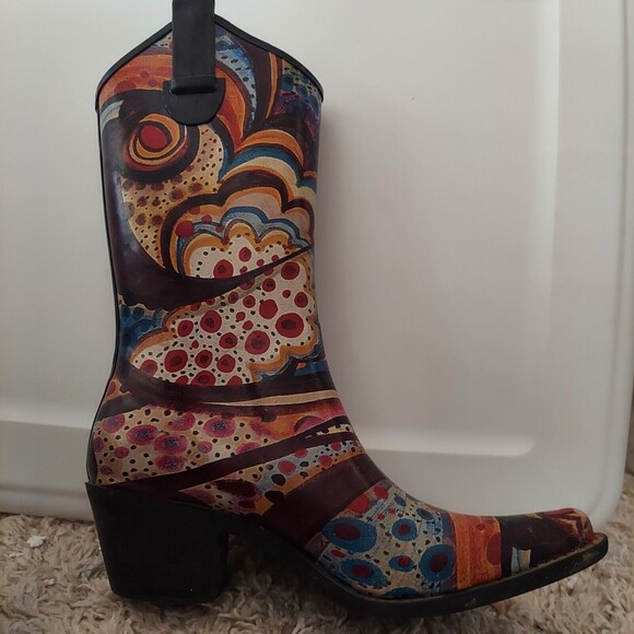 Funky Colorful Cowboy Rain Boots  Size 5 Pointed Toe EU 35 - Picture 7 of 16